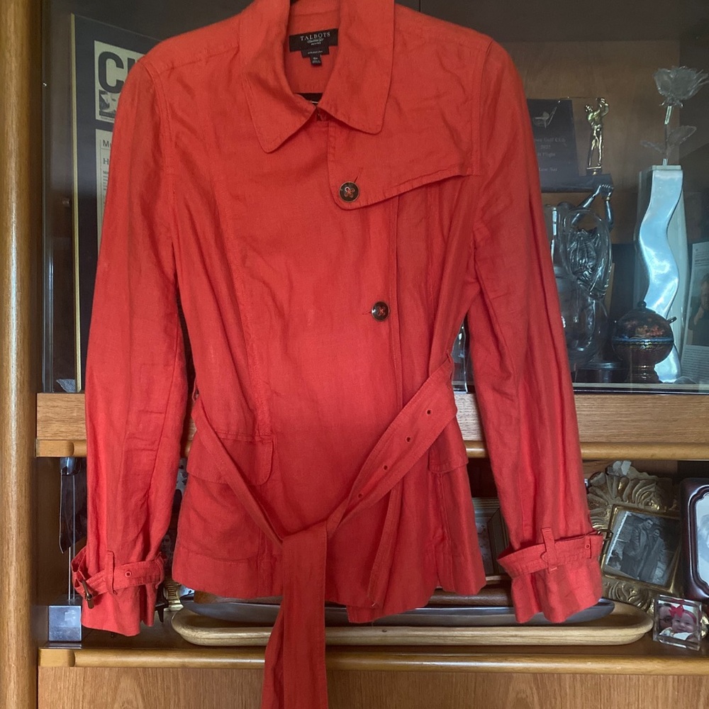 Talbots  $298Sz 16P Heavy Irish Linen Orange Trench Coat Style Jacket Blazer NEW
